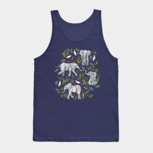 Baby Elephants and Egrets in Watercolor - navy blue Tank Top